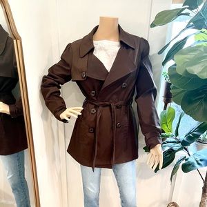 Vertigo Dark Brown Trench Coat with Patterned Leopard Print Lining Size XS